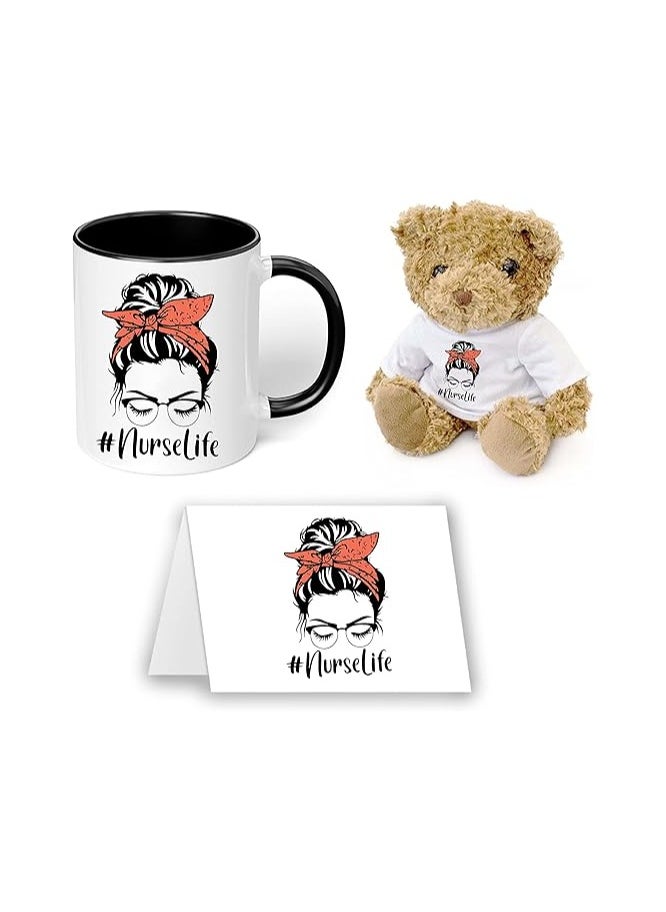 PRINTSHOP4ME - Nurses Day Teddy Bear Pack With Printed Ceramic Mug&Nurses Day Wishes Card Designs-Nursing Student Graduation Gift&Appreciation Gifts-Nurse Gift Idea Designs Printed - Image 1