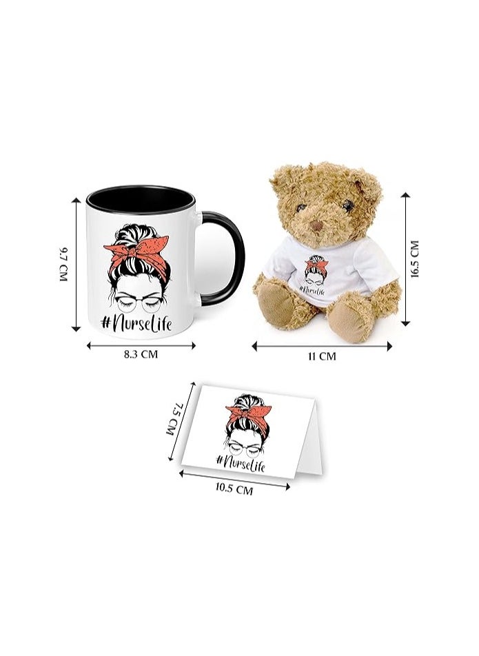 PRINTSHOP4ME - Nurses Day Teddy Bear Pack With Printed Ceramic Mug&Nurses Day Wishes Card Designs-Nursing Student Graduation Gift&Appreciation Gifts-Nurse Gift Idea Designs Printed - Image 1