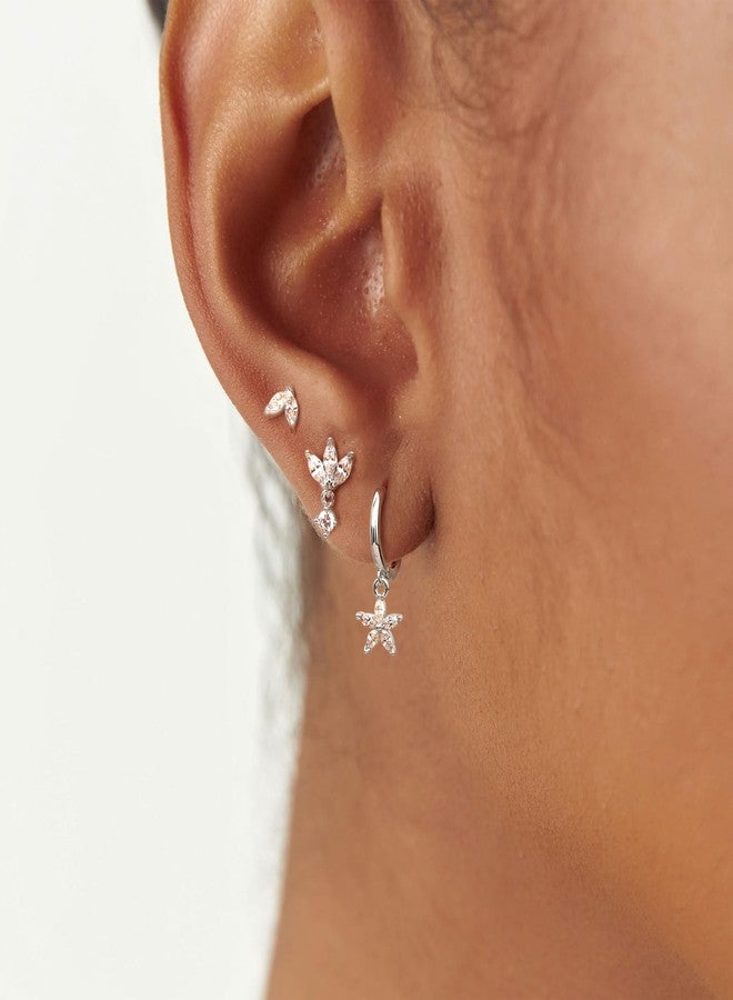Krfy 3 Pairs Dainty Silver Earrings for Women - Flower Cartilage Earring 14K Gold Plated Sterling Silver Post Hypoallergenic Earring Sets for Multiple Piercing Cartilage Earrings for Women - Image 5