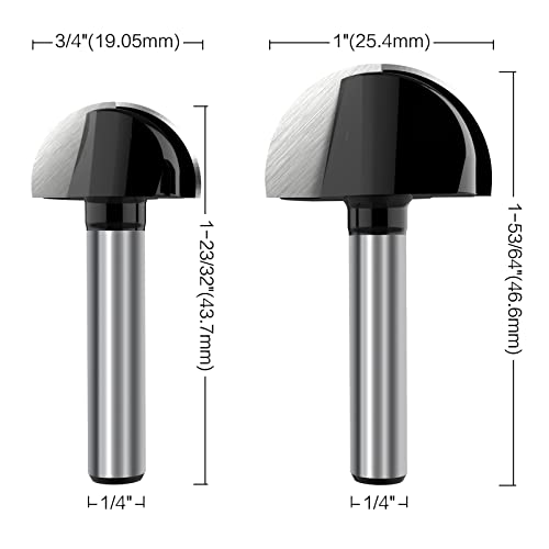 ROOCBIT Core Box Router Bit Set, 4Pcs Solid Carbide 1/4 Inch Shank Woodworking Too Round Nose Double Flute Bits, for Half Round Grooves and Cove Cutting (5/8" 3/4" 7/8" 1") 4-Piece - Image 3