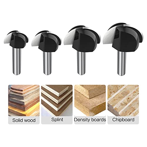 ROOCBIT Core Box Router Bit Set, 4Pcs Solid Carbide 1/4 Inch Shank Woodworking Too Round Nose Double Flute Bits, for Half Round Grooves and Cove Cutting (5/8" 3/4" 7/8" 1") 4-Piece - Image 5