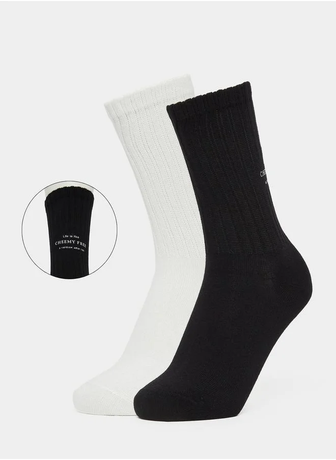 Styli Set of 2 -  Slogan Detail Crew Length Socks