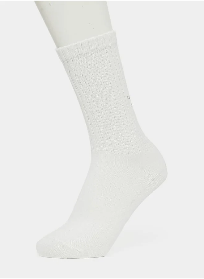 Styli Set of 2 -  Slogan Detail Crew Length Socks