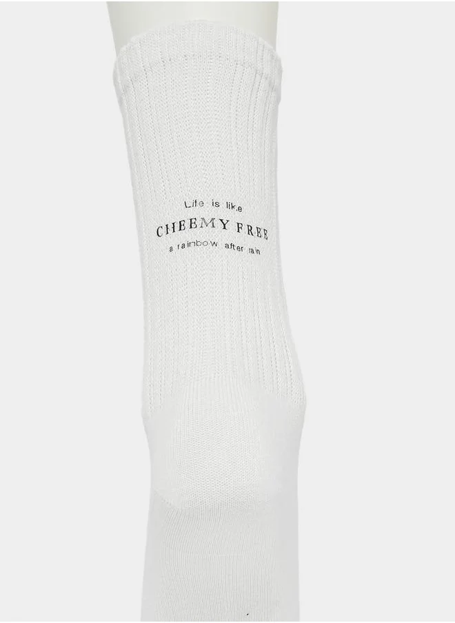 Styli Set of 2 -  Slogan Detail Crew Length Socks