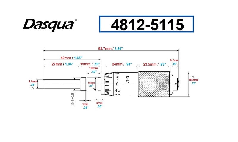 Dasqua 4812-5115 0-1"/0.001" Micrometer Head - Image 5