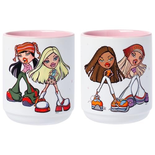 Silver Buffalo Bratz 2 Pack Ceramic Tea Cup Set Featuring Cloe, Jade, Yasmin, and Sasha, 12 Ounces - Image 1