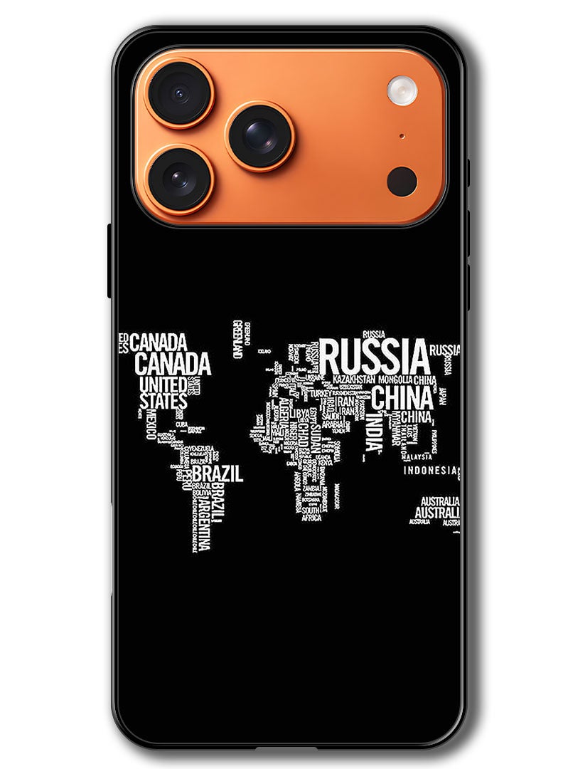 Theodor Case Compatible with Apple iPhone 17 Pro 6.3 Inch Protection Shockproof Bumper Cover Written World Map - Image 1