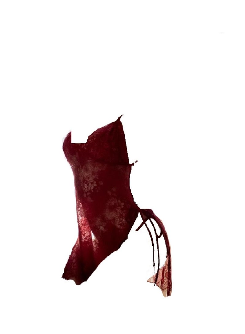 Women Backless Lace Detail Nightdress Wine Red.  - Image 2