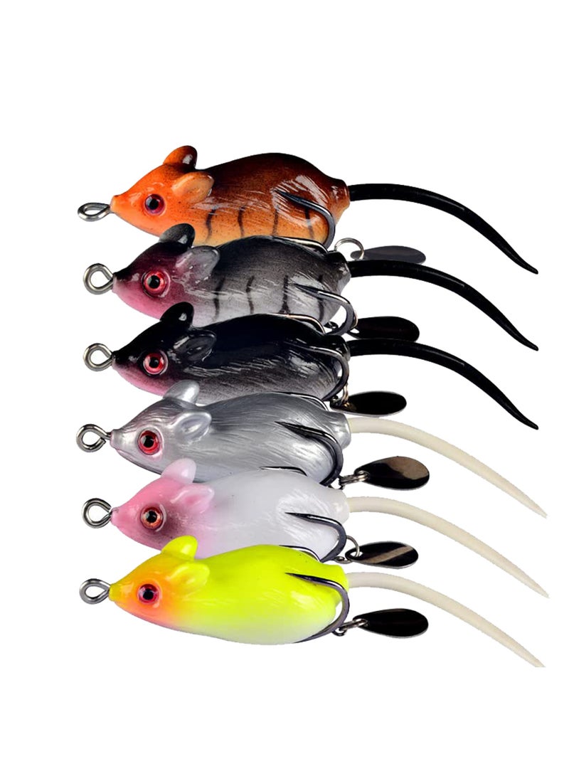 SUNSAR 6Pcs 3D Bionic Mouse Topwater Lures for Bass Snakehead Floating Swimbaits Soft Baits, Saltwater Freshwater Fishing Lure Kit - Image 1