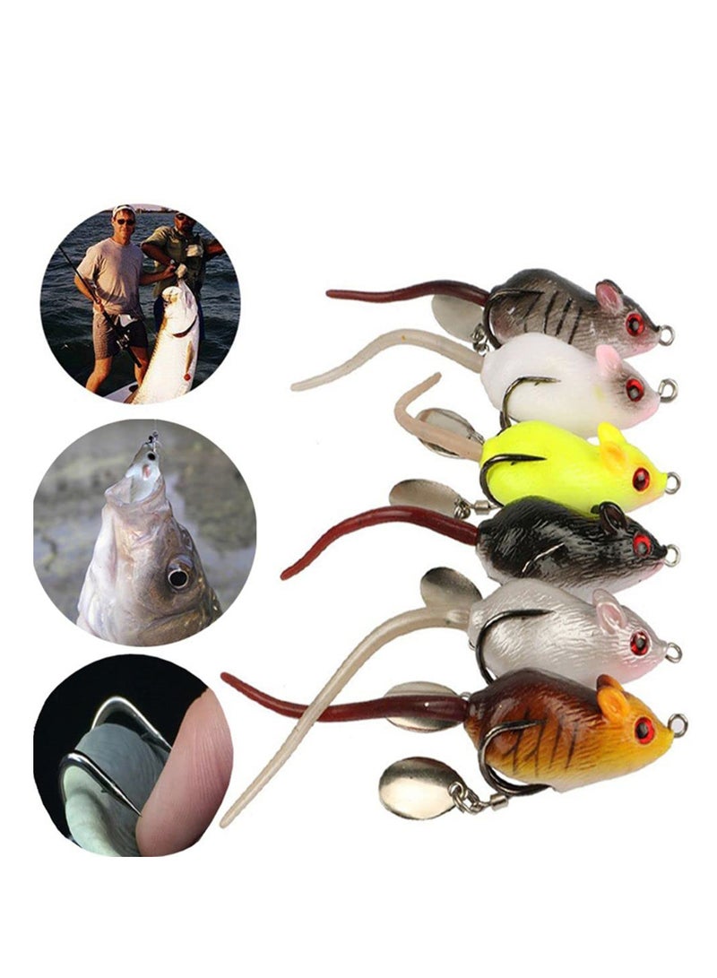 SUNSAR 6Pcs 3D Bionic Mouse Topwater Lures for Bass Snakehead Floating Swimbaits Soft Baits, Saltwater Freshwater Fishing Lure Kit - Image 4