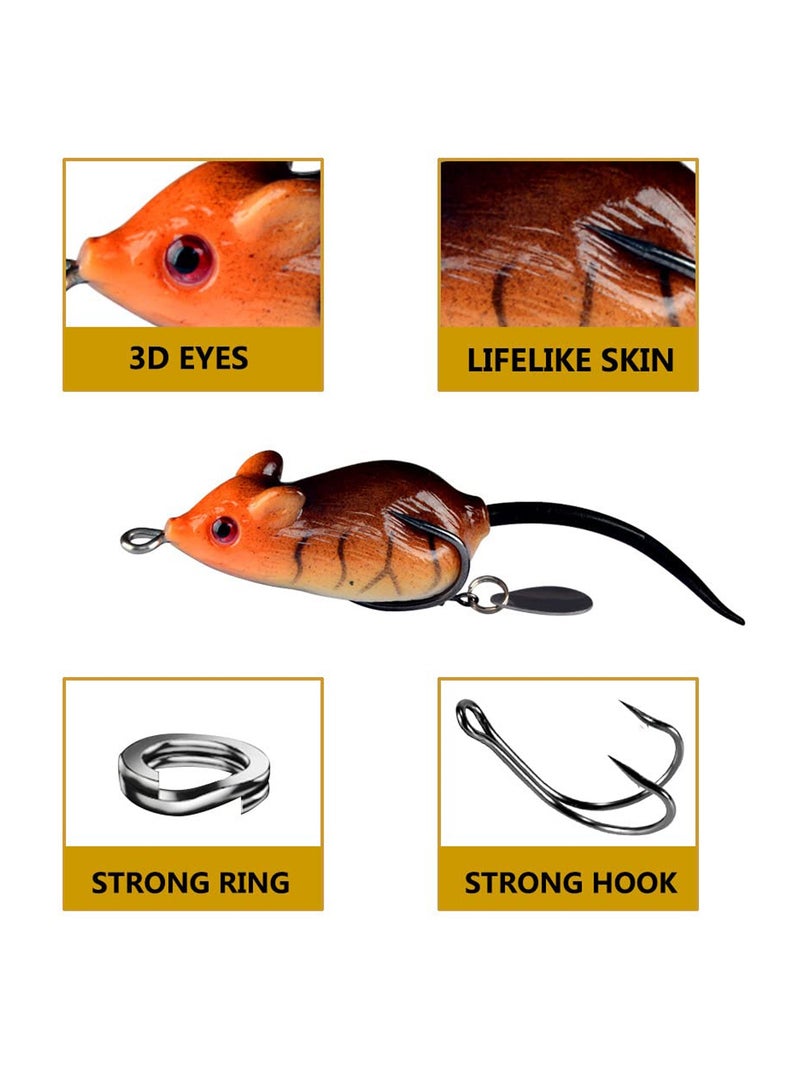 SUNSAR 6Pcs 3D Bionic Mouse Topwater Lures for Bass Snakehead Floating Swimbaits Soft Baits, Saltwater Freshwater Fishing Lure Kit - Image 5
