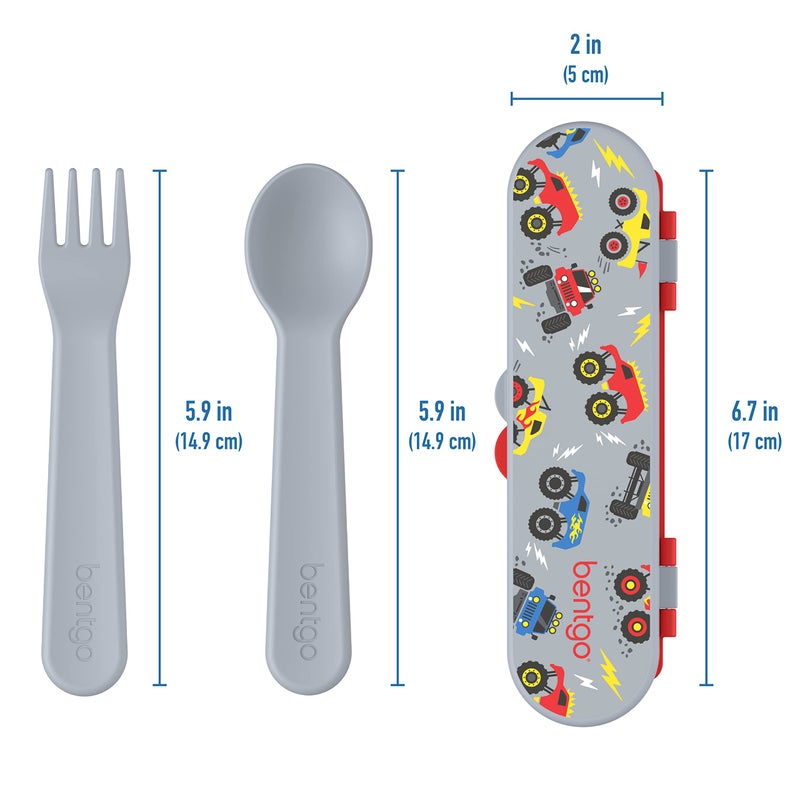 Bentgo Kids Utensil Set - Reusable Plastic Fork, Spoon & Storage Case - BPA-Free Materials, Easy-Grip Handles, Dishwasher Safe - Ideal for School Lunch, Travel, & Outdoors (Trucks) - Image 5