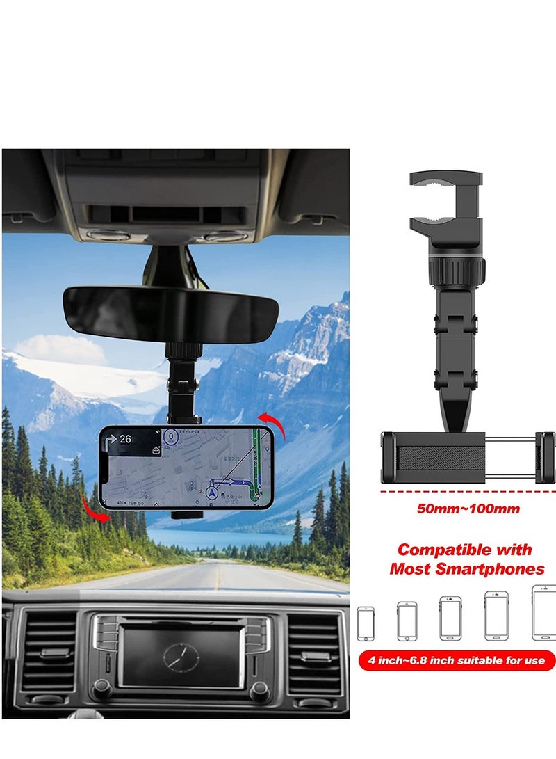 Rearview Mirror Phone Holder for Car, Multifunctional Rearview Mirror Phone Holder, 50mm-100mm Universal 360 Rotatable Car Phone Holder Mount Cell Phone Cradles for Car/Back Seat/Kitchen- Black - Image 3