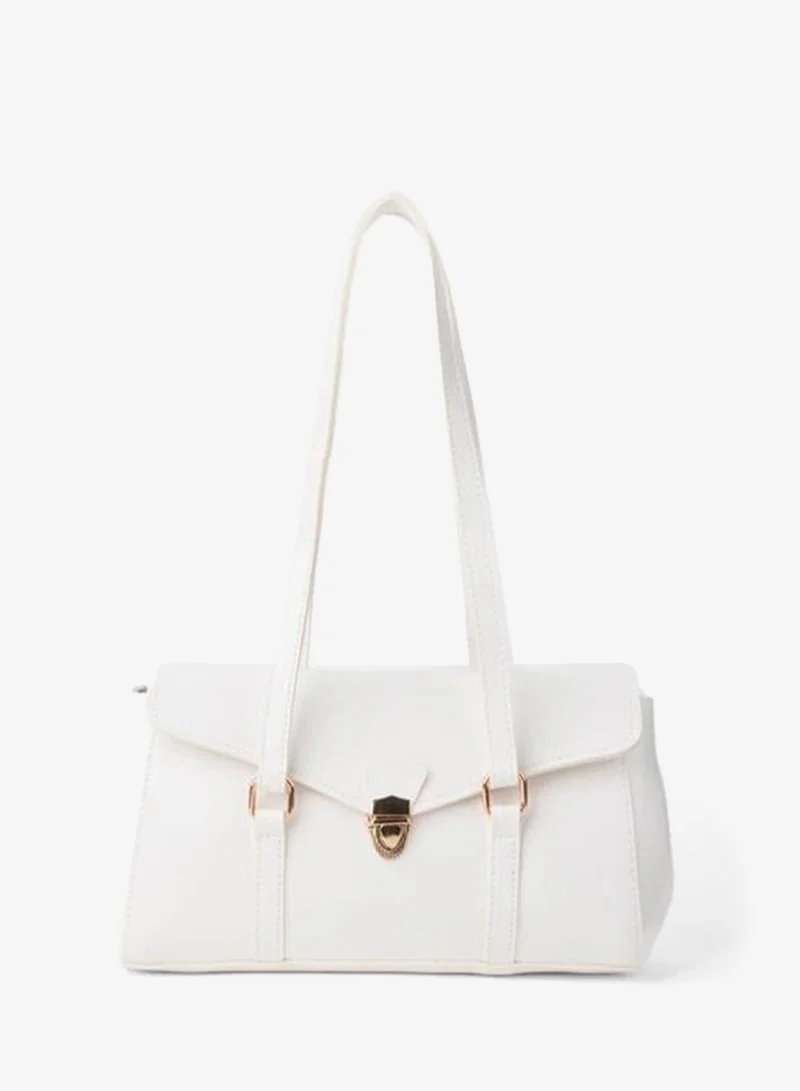 Women's Gardenia White Vintage Design Lock Closure Hand, Arm, and Shoulder Bag.
