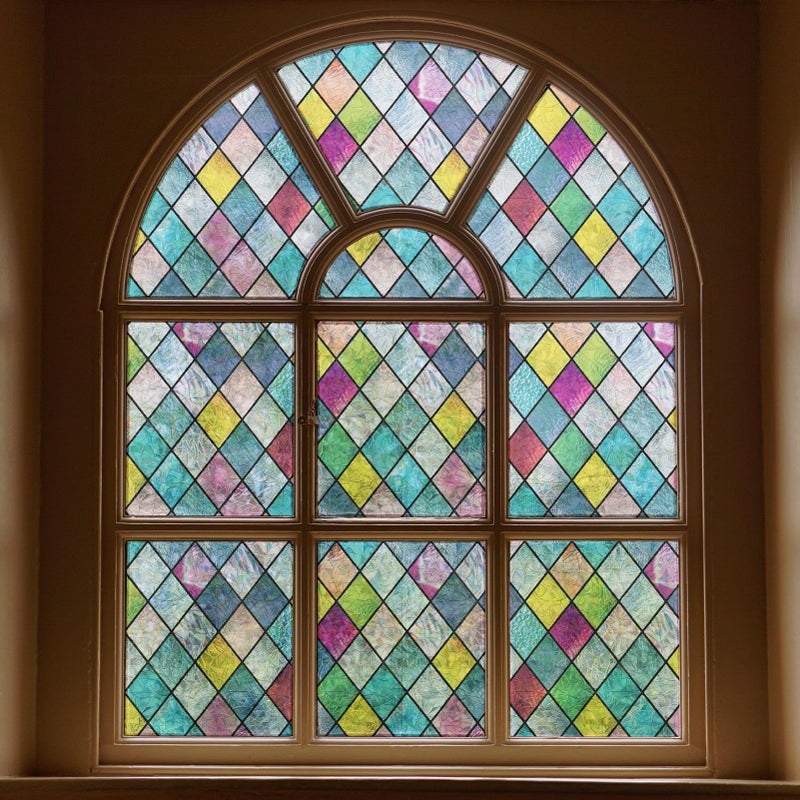 FEOMOS Stained Glass Window Film  Window Privacy Films  Colorful Lattice Window Tint  Rainbow Glass Decals Stickers for Home Anti UV 11.8 x 78.7 inches - Image 1