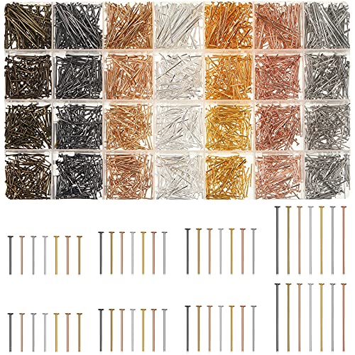 Junkin 2800 Pieces Flat Head Pins for Jewelry Making DIY, Head Pins Set 0.63 Inch, 0.71, 0.79, 1.18 Inch Earring Bracelet Pendant Jewelry Making(Multicolor) - Image 1