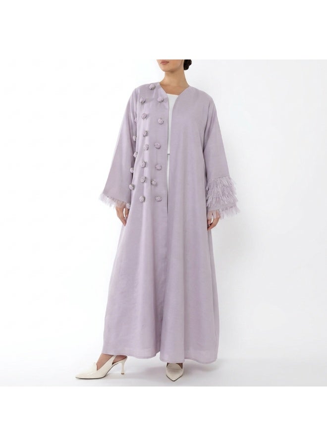 Dakakeen Concept Lavender “Al-Musammimah Nashl” Abaya by Dakakeen Concept – Elegant and Refined Abaya in Soft Lavender Tone for Comfortable,  Abaya for Women - Saudi Style Luxury Women's Abaya, Modest Open Front Daily & Formal - Image 2
