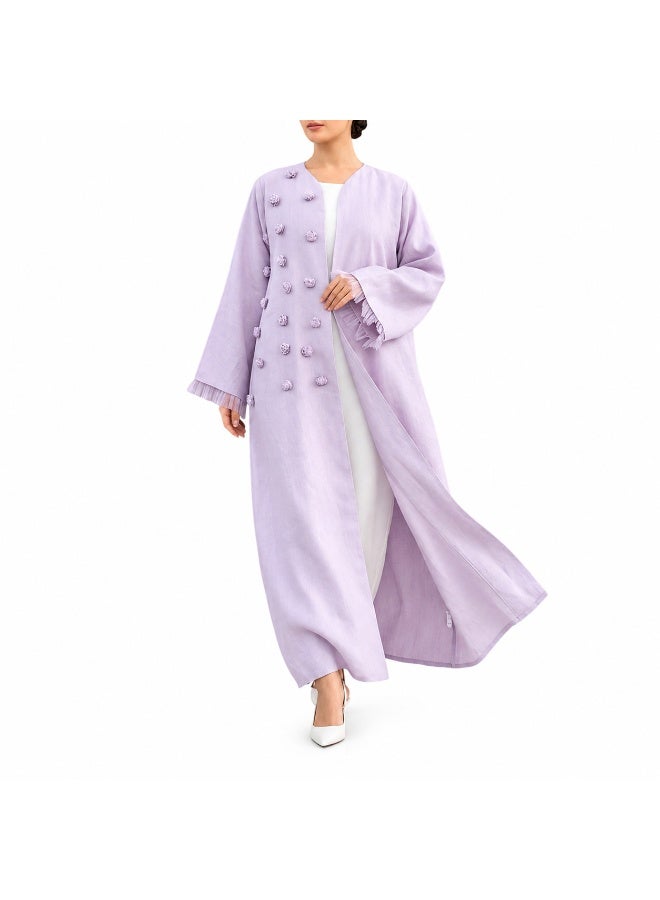 Dakakeen Concept Lavender “Al-Musammimah Nashl” Abaya by Dakakeen Concept – Elegant and Refined Abaya in Soft Lavender Tone for Comfortable,  Abaya for Women - Saudi Style Luxury Women's Abaya, Modest Open Front Daily & Formal - Image 1