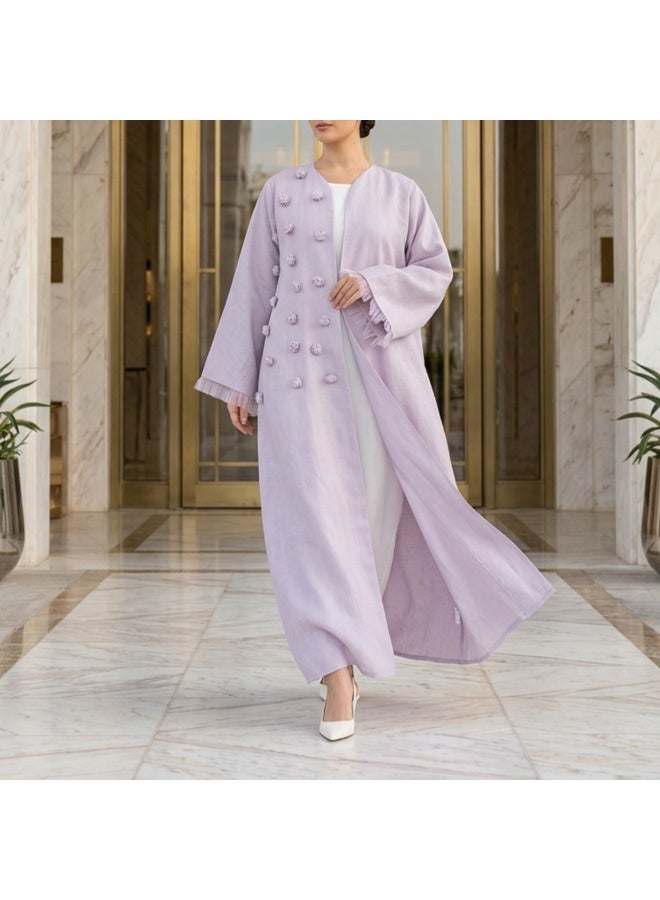 Dakakeen Concept Lavender “Al-Musammimah Nashl” Abaya by Dakakeen Concept – Elegant and Refined Abaya in Soft Lavender Tone for Comfortable,  Abaya for Women - Saudi Style Luxury Women's Abaya, Modest Open Front Daily & Formal - Image 3