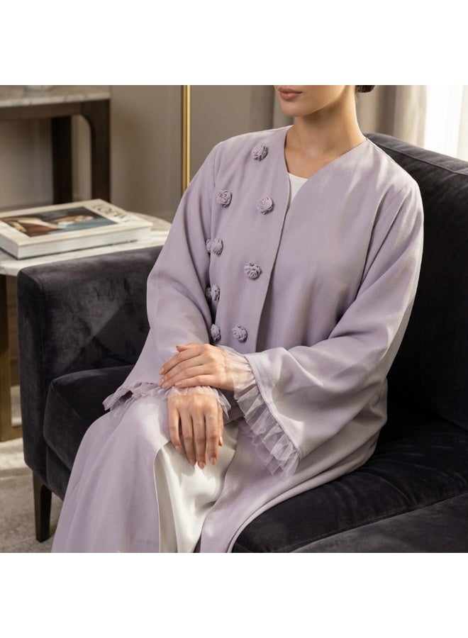 Dakakeen Concept Lavender “Al-Musammimah Nashl” Abaya by Dakakeen Concept – Elegant and Refined Abaya in Soft Lavender Tone for Comfortable,  Abaya for Women - Saudi Style Luxury Women's Abaya, Modest Open Front Daily & Formal - Image 5