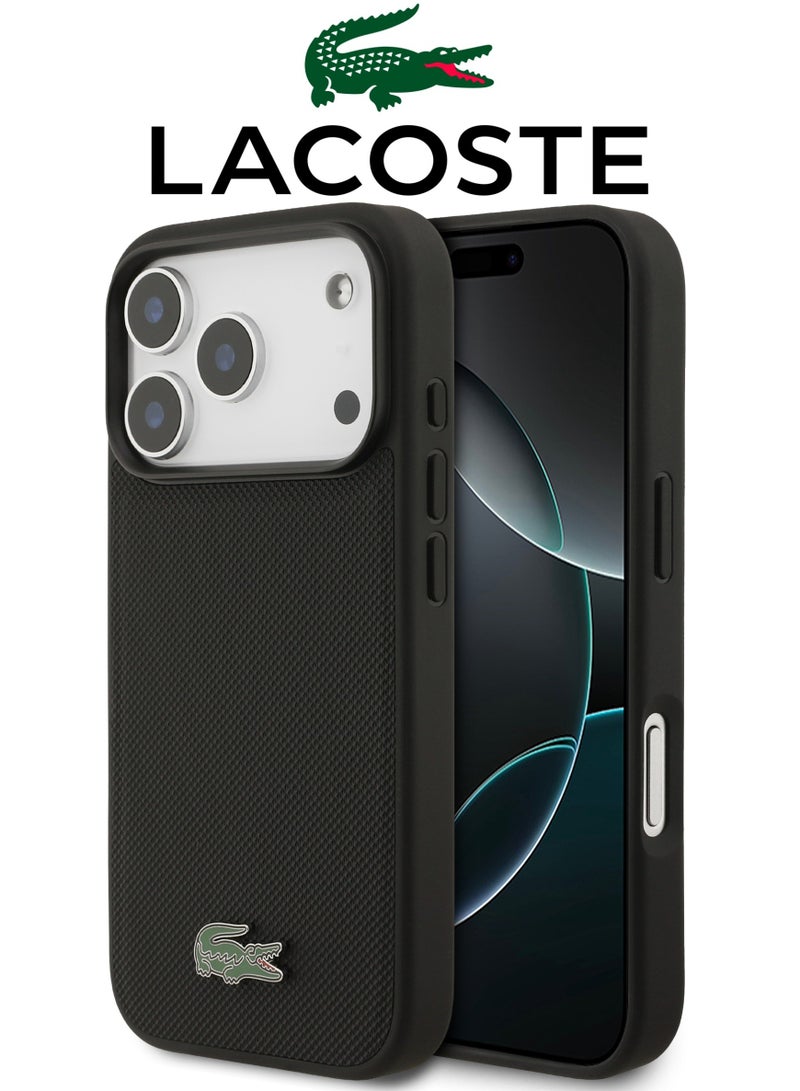 CG MOBILE Leather iPhone 17 Pro Max case. MagSafe wireless charging mobile cover. Shockproof iphone 17 pro max cover with camera bump. Elegant French-designed cover iphone 17 pro max certified in partnership with LACOSTE and CG MOBILE. Black. - Image 1