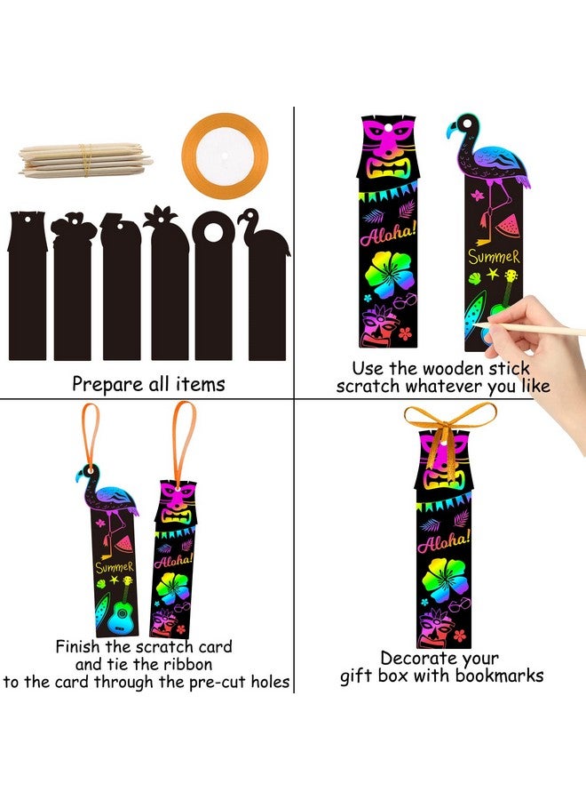 WATINC 60Pcs Hawaiian Scratch Art Bookmarks For Kids Hawaii Summer Party Favors Rainbow Scratch Off Card Craft Kit Magic Color Tropical Luau Pineapple Flamingo Diy Classroom School Drawing Paper - Image 4