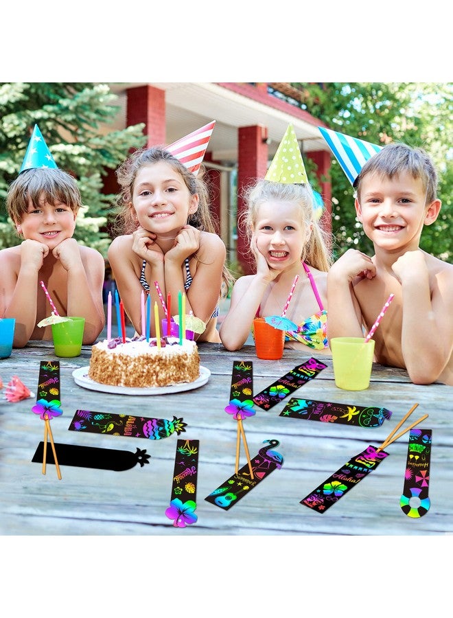 WATINC 60Pcs Hawaiian Scratch Art Bookmarks For Kids Hawaii Summer Party Favors Rainbow Scratch Off Card Craft Kit Magic Color Tropical Luau Pineapple Flamingo Diy Classroom School Drawing Paper - Image 5