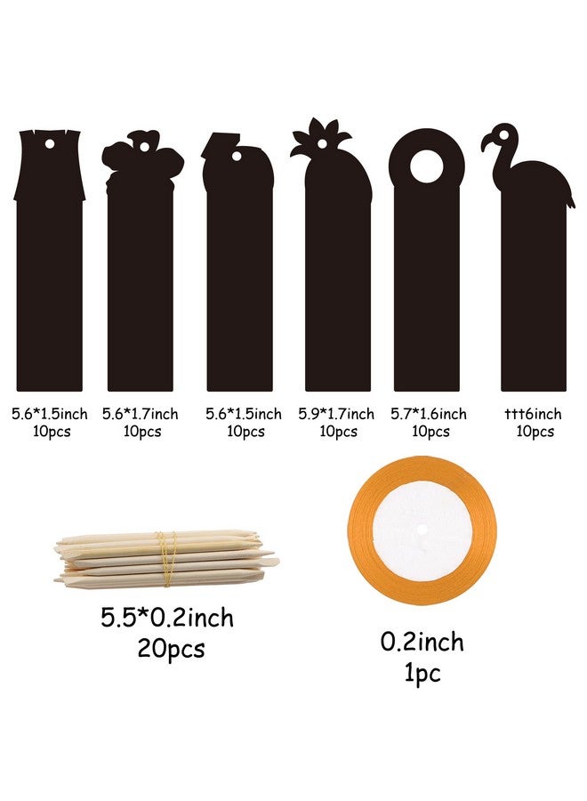 WATINC 60Pcs Hawaiian Scratch Art Bookmarks For Kids Hawaii Summer Party Favors Rainbow Scratch Off Card Craft Kit Magic Color Tropical Luau Pineapple Flamingo Diy Classroom School Drawing Paper - Image 3