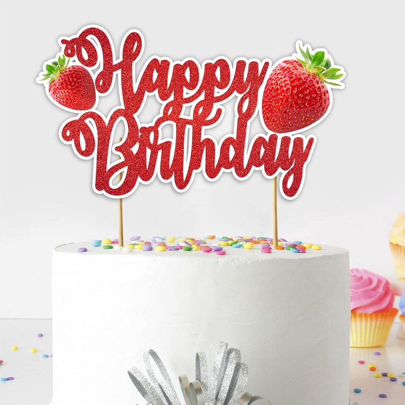 Seyal Real Strawberry Happy Birthday Cake Topper - Image 1
