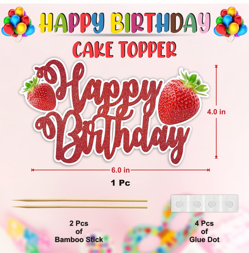 Seyal Real Strawberry Happy Birthday Cake Topper - Image 2