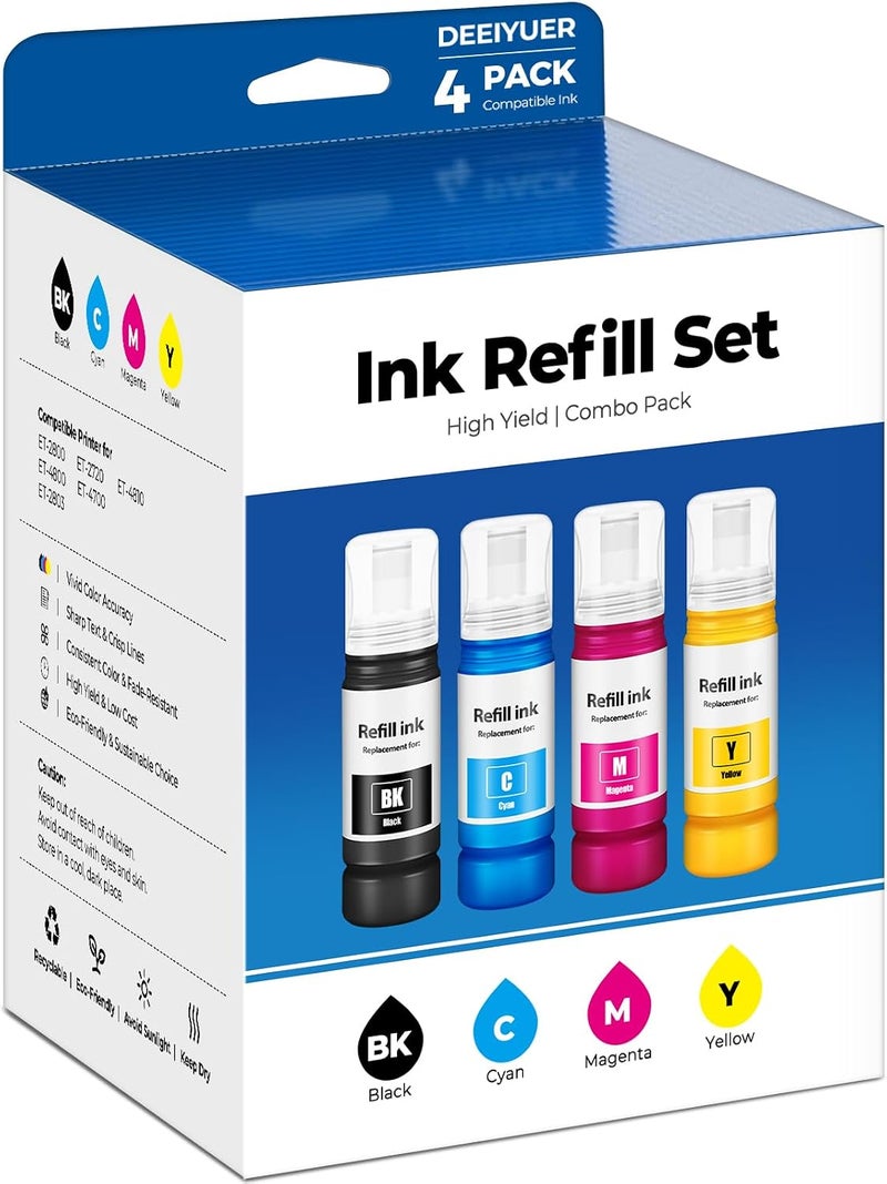 DEEIYUER 522 Ink Refill Bottles ET-2800 ET-2400 ET-4800 Replacement for 522 Ink 2800 Refill Ink for Eco tank ET-2400 ET-2720 ET-2800 ET-2803 ET-4700 ET-4800 ET-4810 ET2400 ET2720 ET2800 ET2803 ET4800 Printers - Image 1