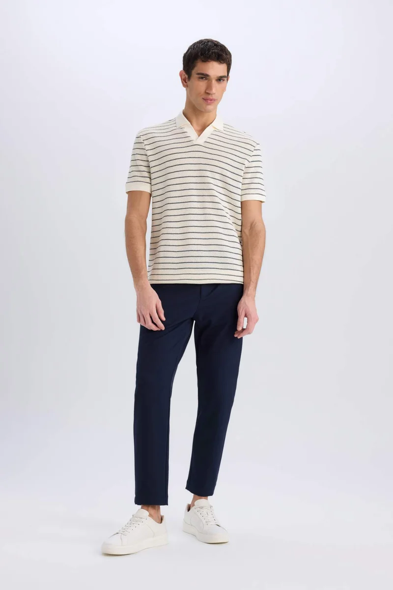ديفاكتو Regular Fit Striped Knitted Polo T-Shirt