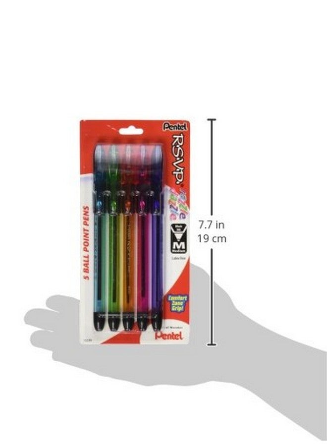 Pentel RSVP Razzle-Dazzle Ballpoint Pen, (1.0mm) Medium Line, Black Ink, Pack of 5 (BK91RDBP5M) - Image 3