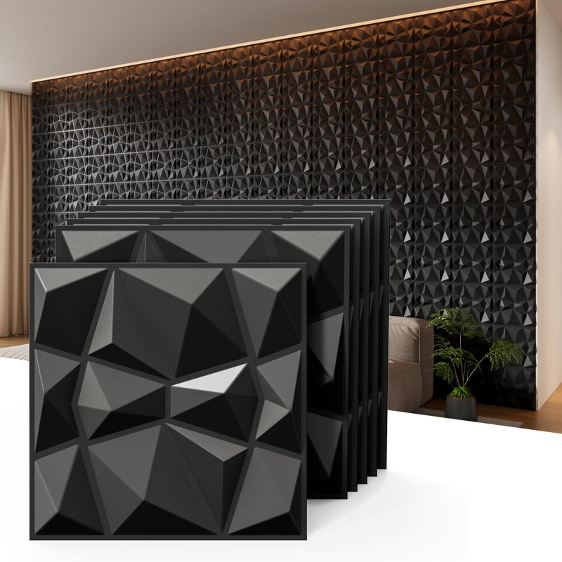 INMOZATA 3D Wall Panels for Interior Wall Decor, 33 Pack 12 x 12 Inch Decorative Wall Panels Diamond 3D Textured Accent Panel for TV, Gaming Living Room, Bedroom Background(Black) - Image 1