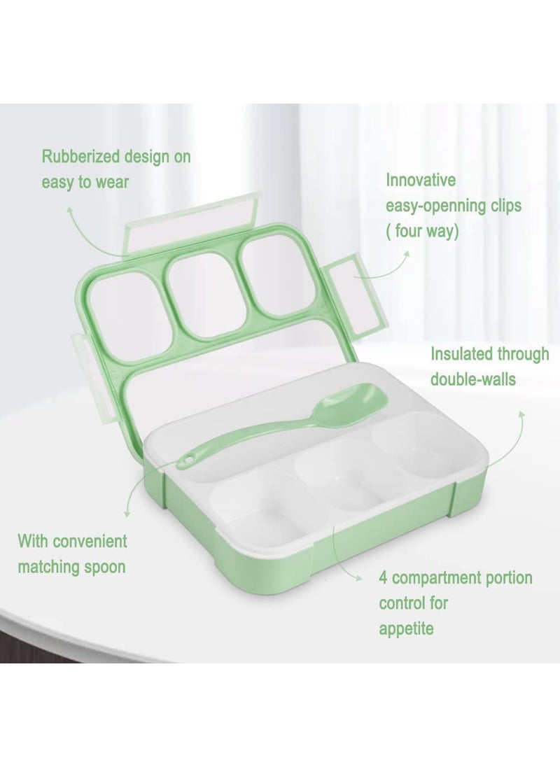 Entisia Entisia 4 Compartment Lunch Box 1 Pcs Plastic Leak Proof Lunch Box with Spoon Reusable Microwave Freezer Safe Food Containers for School Picnic Boy Girl Kids Adults Children Multicolor  - Image 4
