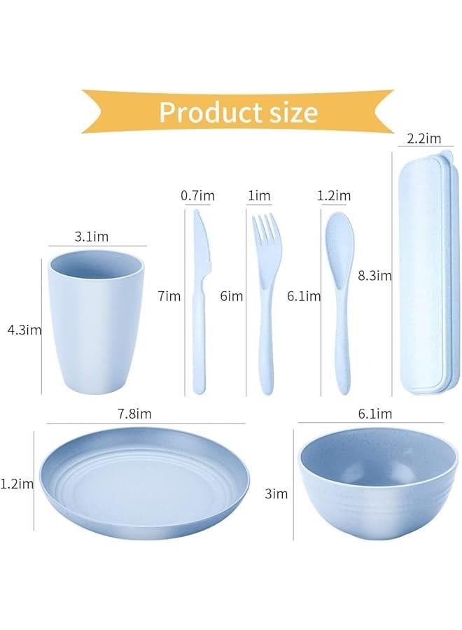 Wheat Straw Dinnerware Sets for 28 PCS Unbreakable Lightweight Reusable Plastic Dinnerware SetKids Plates Bowls and CuMicrowave Dishwasher SafeDishes for Kitchen Camping RV color) - Image 2