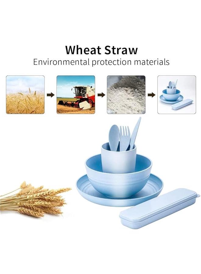 Wheat Straw Dinnerware Sets for 28 PCS Unbreakable Lightweight Reusable Plastic Dinnerware SetKids Plates Bowls and CuMicrowave Dishwasher SafeDishes for Kitchen Camping RV color) - Image 4