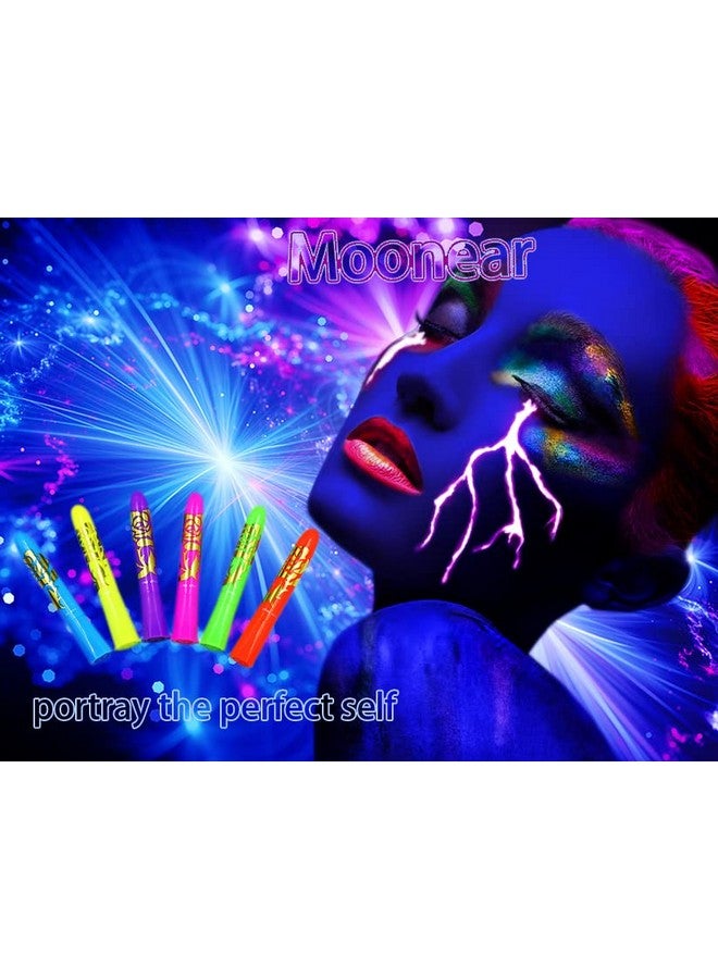 Moonear Glow In The Black Light Face Paint Crayons Kit, Uv Black Light Makeup Neon Face And Body Paint Sticks Markers For Mardi Gras Halloween Masquerades Makeup - Image 2