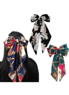 Bluezoo Big Hair Bows 3Pcs Ribbon Bows For Women Girls, Retro Style Silky Satin Hair Clips Oversized Long Tail, Metal Barrettes Large Bowknot French Lazy Elegant Hair Accessories, Party/Wedding  - Image 1