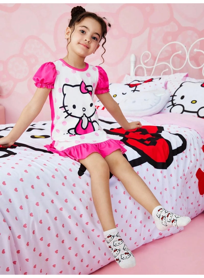 هالو كيتي جوارب اطفال قطنيه  بتصميم هيلو كيتي مصنوعة من خامة ناعمة وقابلة للتهوية لراحة طويلة مجموعه من 3 ازواج  بتصاميم متعدده مناسبه  لعمر ( 6-4) سنوات - Image 3