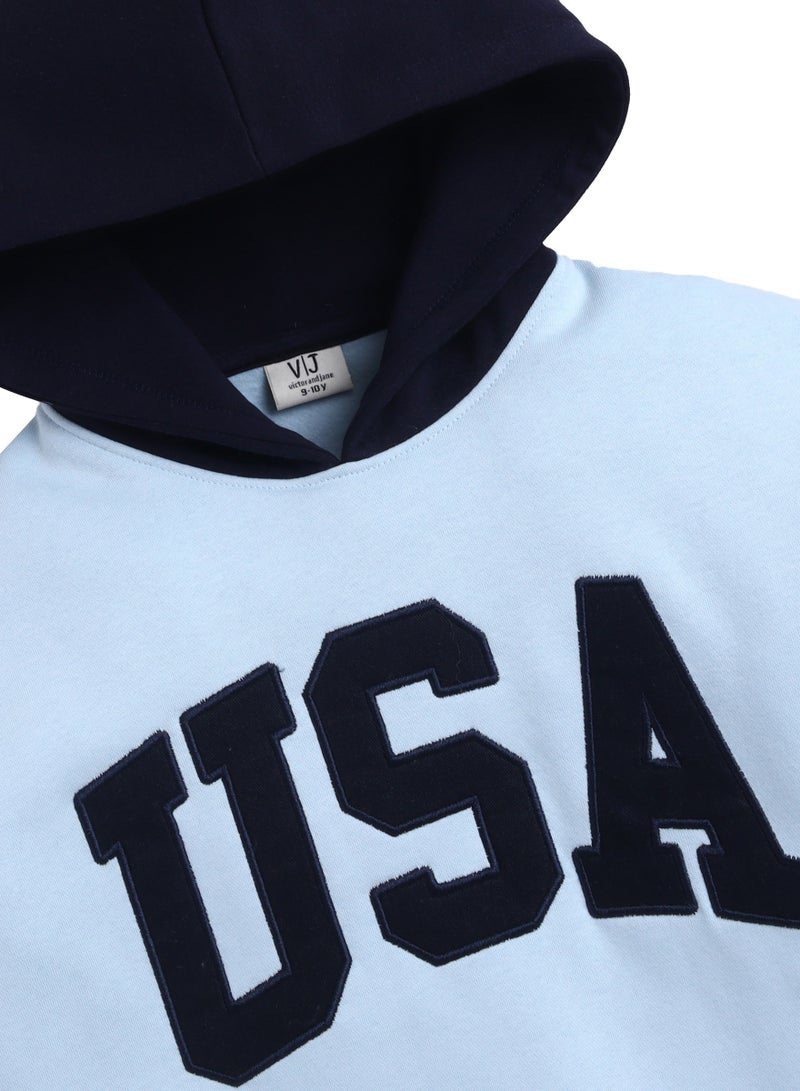 فكتور اند جين هودي أزرق غامق مطرز بالولايات المتحدة للأولاد - Image 3