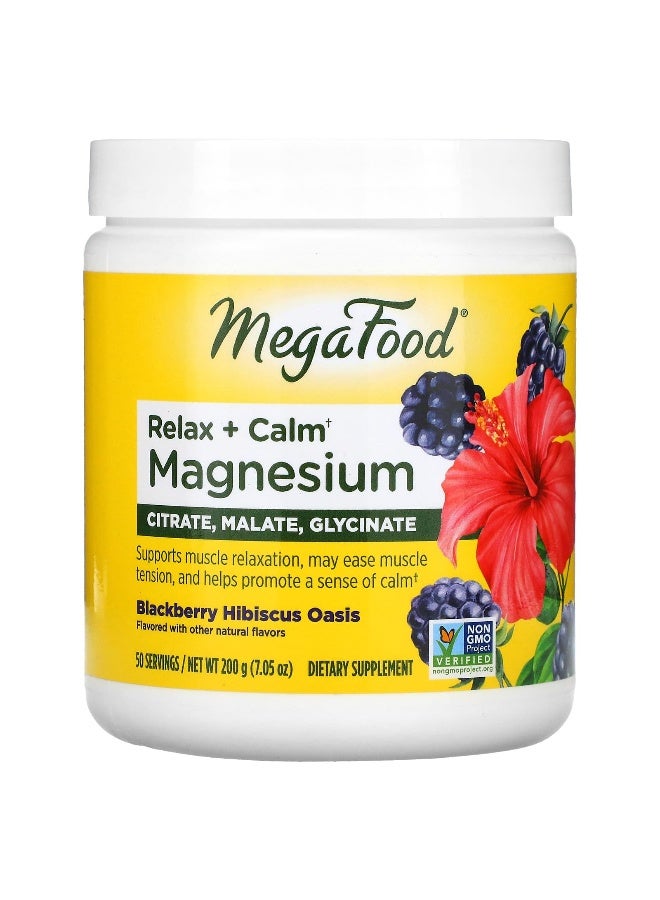 MegaFood, Relax + Calm Magnesium, Blackberry Hibiscus Oasis, 7.05 oz (200 g) (Packaging may vary) - Image 1