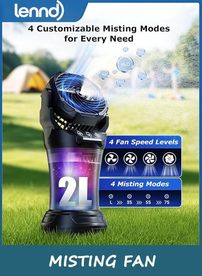 LENND Tower Fan, Misting Fan with 2L Water Tank, 180° Adjustable, 4 Speeds & 4 Mist Modes (Continuous/3S/5S/7S),4 LED Base Lights Remote Control for Outdoor Patio Camping - Image 4