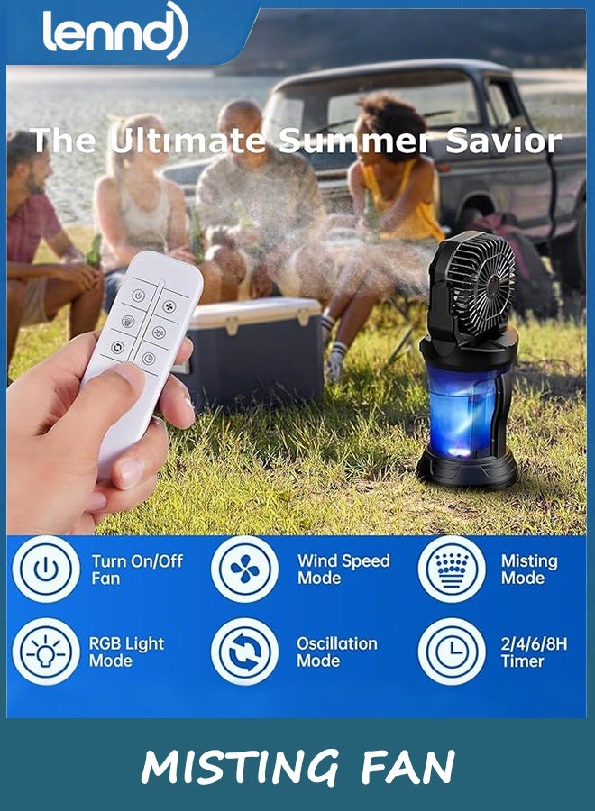 LENND Tower Fan, Misting Fan with 2L Water Tank, 180° Adjustable, 4 Speeds & 4 Mist Modes (Continuous/3S/5S/7S),4 LED Base Lights Remote Control for Outdoor Patio Camping - Image 5