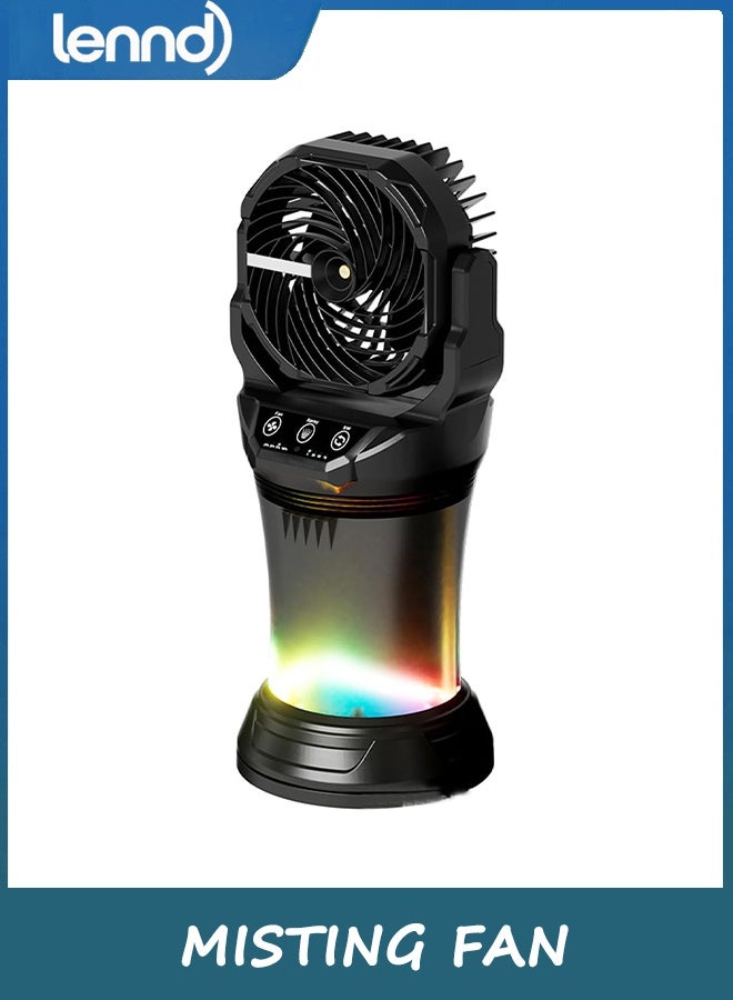 LENND Tower Fan, Misting Fan with 2L Water Tank, 180° Adjustable, 4 Speeds & 4 Mist Modes (Continuous/3S/5S/7S),4 LED Base Lights Remote Control for Outdoor Patio Camping - Image 1