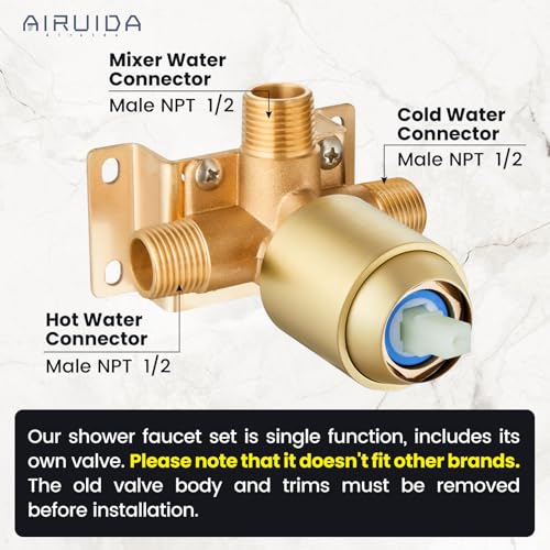 Airuida Shower Faucet Set8 Inch Round Rainfall Shower HeadSUS304 Stainless Steel Single Handle Shower Trim KitWall Mount Bathroom System with Male Threads Valve Brushed Gold - Image 3