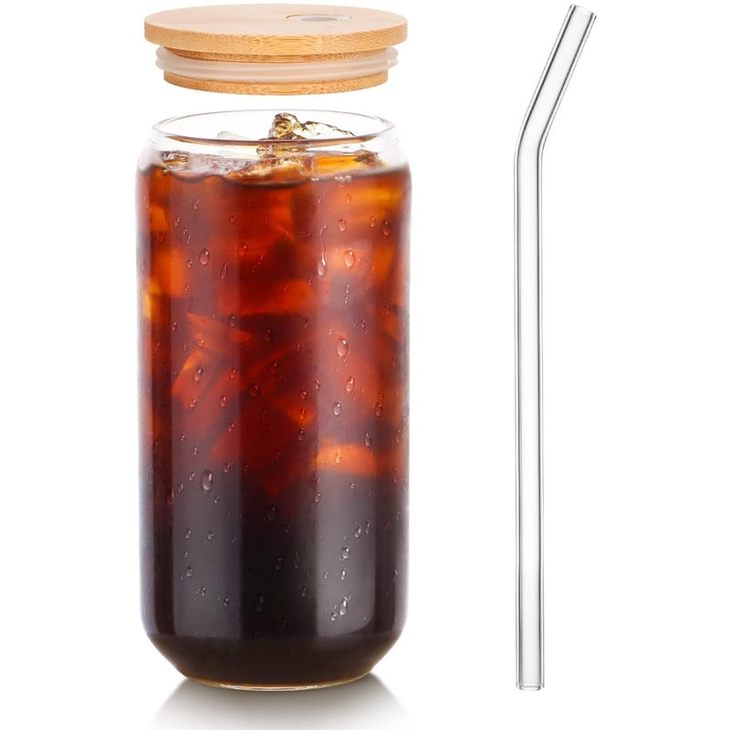 SYANKA Premium Glass Sipper Set of 1 540 ML Transparent Glass Tumblers with Bamboo Lid and Glass Straw High Borosilicate Drinking Glasses for Iced Coffee Smoothies Juices Mocktails Cocktails - Image 1