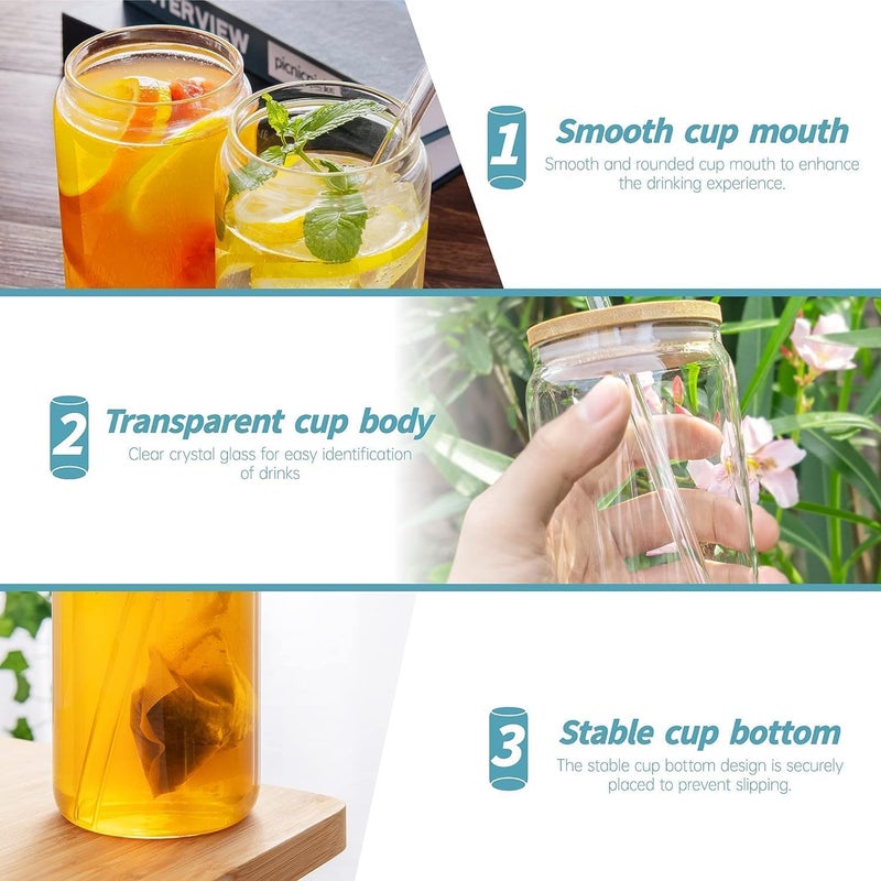 SYANKA Premium Glass Sipper Set of 1 540 ML Transparent Glass Tumblers with Bamboo Lid and Glass Straw High Borosilicate Drinking Glasses for Iced Coffee Smoothies Juices Mocktails Cocktails - Image 2