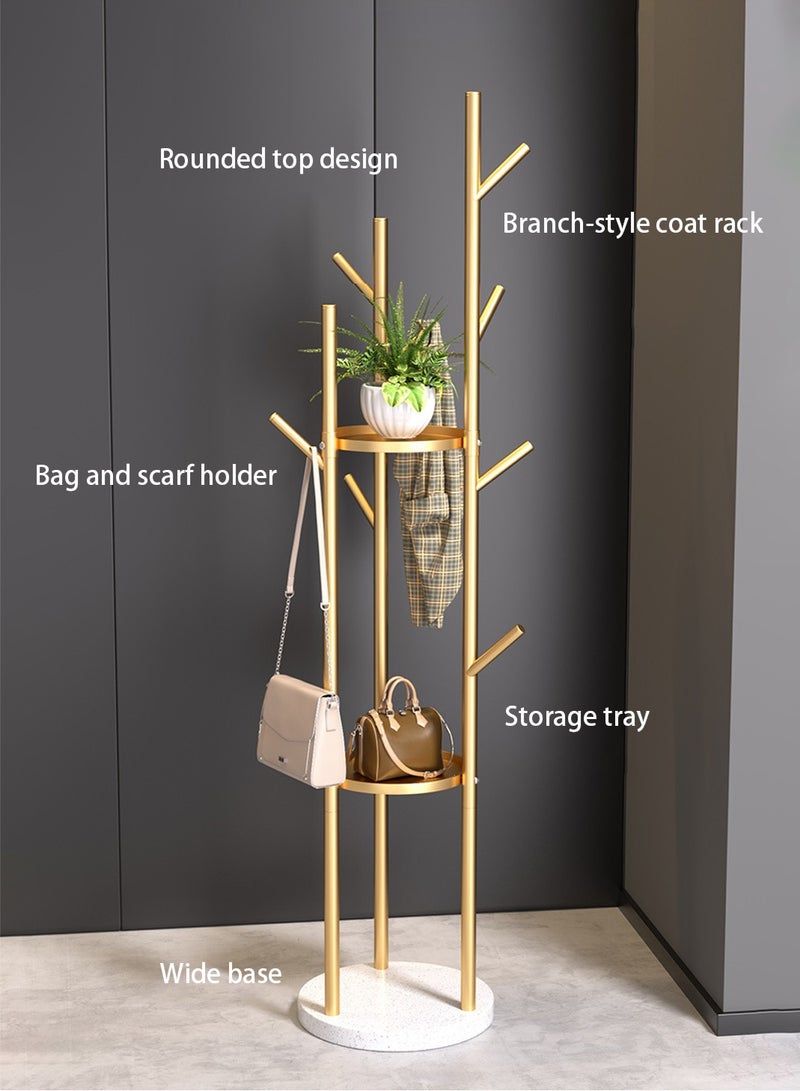 POWER Modern Freestanding Coat Rack Stand with 8 Hooks & 2 Storage Shelves, Metal Clothes Hanger Tree for Entryway Bedroom Living Room, Space Saving Floor Standing Hat Bag Scarf Organizer - Image 5