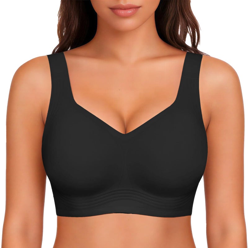 Dopheuor 2026 Wireless Seamless Jelly Plus Size Bras Comfortable No Underwire Supportive Full Coverage Everyday Bra for Older Women Black - Image 1